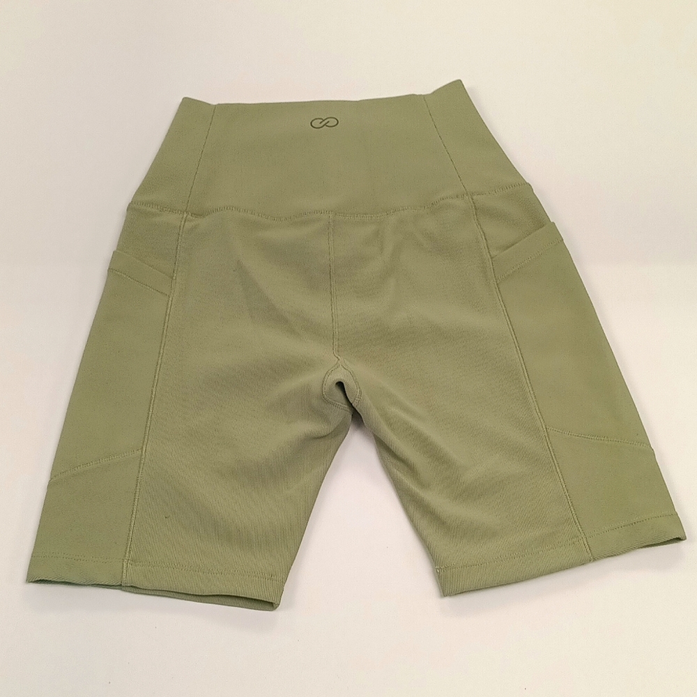 SALE - Calia by Carrie Underwood Ribbed Biker Shorts with Pockets Green Size S - Picture 3 of 6